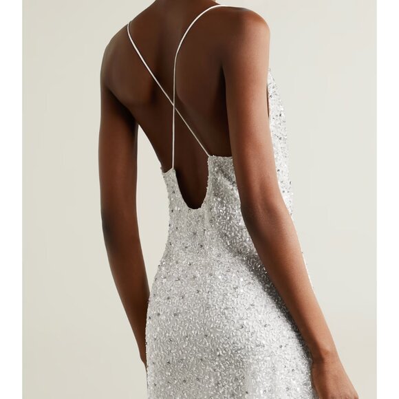 RETROFETE Mich Draped Embellished Tulle Mini Dress White and Silver Size Small - Picture 5 of 12